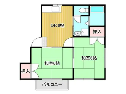 ＪＲ筑豊本線 中間駅 徒歩10分 2階建 築36年(2DK/2階)の間取り写真