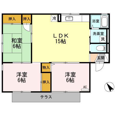 グランドハイツ三野(3LDK/1階)の間取り写真