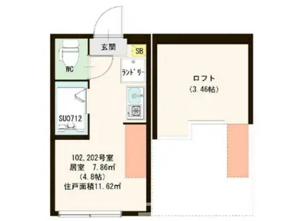 ハーモニーテラス大和町(ワンルーム/2階)の間取り写真