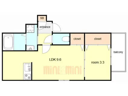 ジーメゾン西脇アノリス(1LDK/3階)の間取り写真