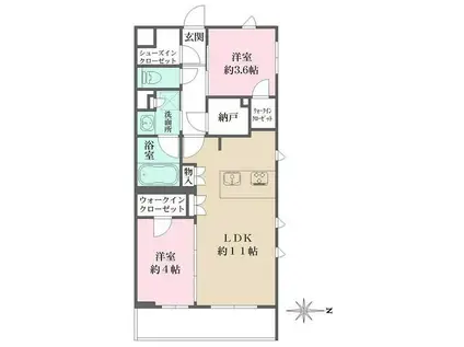ラペルラ自由が丘2(2LDK/2階)の間取り写真