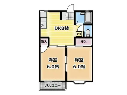 カーサ富士見(2DK/2階)の間取り写真