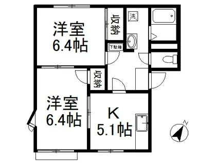 ぐりーんぴあ中道B棟(2K/1階)の間取り写真