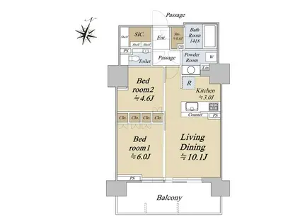 シティタワー札幌ザ・レジデンス(2LDK/11階)の間取り写真