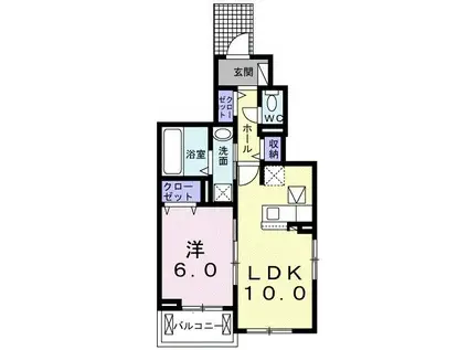 ルミエール カメキタB棟(1LDK/1階)の間取り写真