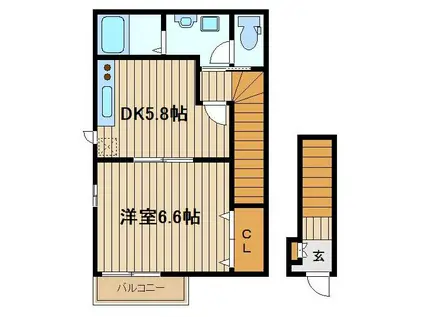 パルク カーサ(1DK/2階)の間取り写真