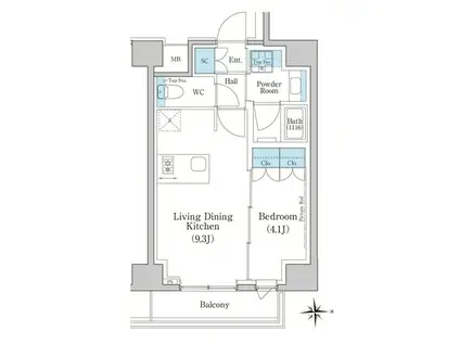 スタイリオ新丸子ノース(1LDK/9階)の間取り写真