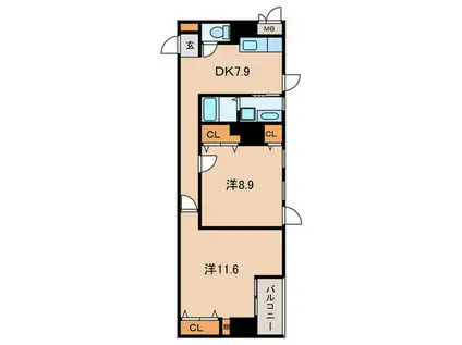 ハートヒルズ丸の内(2DK/3階)の間取り写真