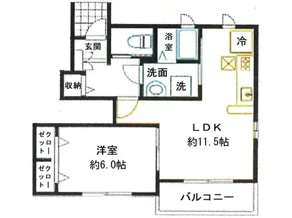 プラス ウィル(1LDK/1階)の間取り写真