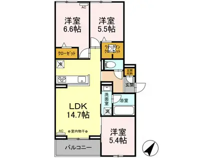 D CREST西千代田(3LDK/3階)の間取り写真
