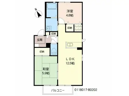 ディアス城原  B棟(2LDK/2階)の間取り写真