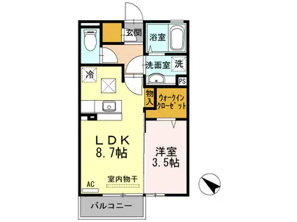 フェアプラッツB棟(1LDK/2階)の間取り写真