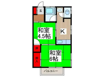 美蔵荘 B棟(2K/2階)の間取り写真