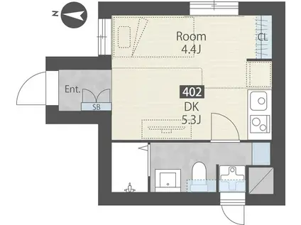 菊川レーベル(1DK/4階)の間取り写真