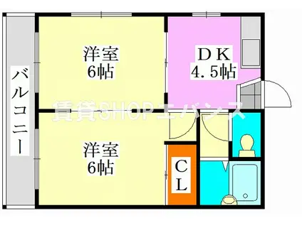 ハイネスハザマ(2DK/2階)の間取り写真