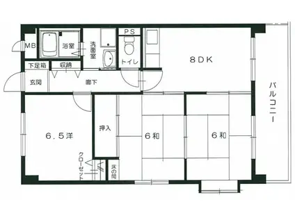 ハイム宮本(3DK/4階)の間取り写真