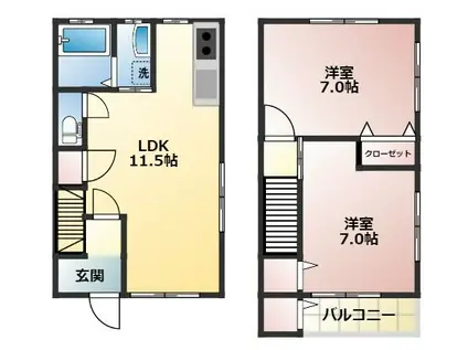 ルノアール(2LDK/1階)の間取り写真