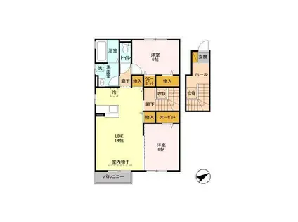 ディアコート丸子(2LDK/2階)の間取り写真