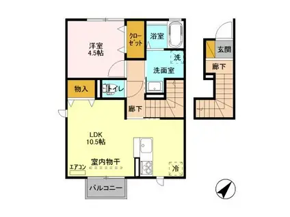 カーサイルフィオーレC(1LDK/2階)の間取り写真