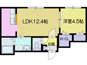 PRIMAVORTA新札幌(1LDK/4階)の間取り写真
