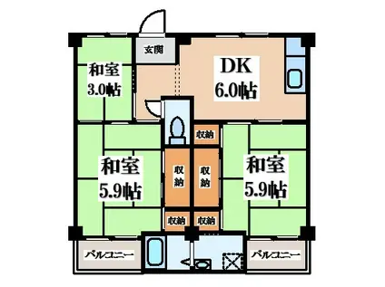 ビレッジハウス倉治(3DK/3階)の間取り写真