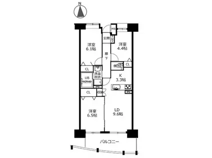 クラシオン桜坂1棟(3LDK/10階)の間取り写真