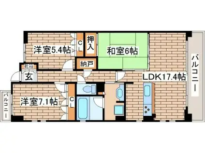 プラネソシエ御影山手(3LDK/3階)の間取り写真
