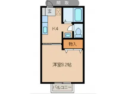 ソレアード遠見塚IV(1K/1階)の間取り写真