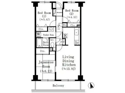 ウィステーリア二俣川(3LDK/4階)の間取り写真