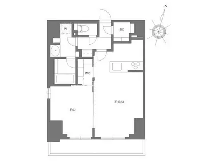 プライムメゾン千葉新町(1LDK/13階)の間取り写真