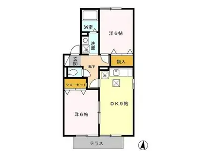 ルミエール南花畑(2DK/1階)の間取り写真