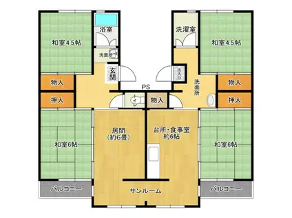 花山東団地(3LDK/5階)の間取り写真