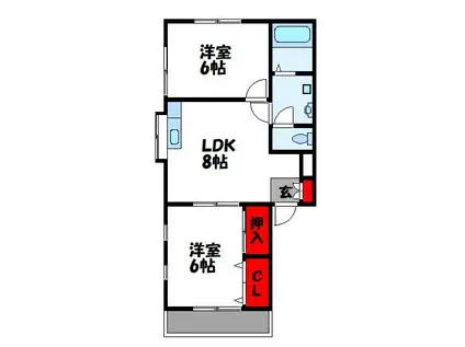 スカイハイツ内橋I C棟(2LDK/2階)の間取り写真