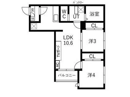 TIDY大江(2LDK/3階)の間取り写真