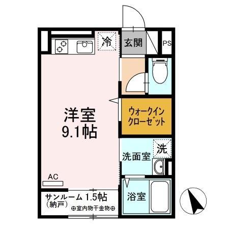 カーサ シエロ(ワンルーム/2階)の間取り写真