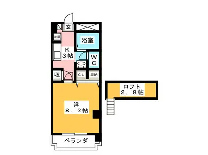 グランパレ中央林間(1K/4階)の間取り写真