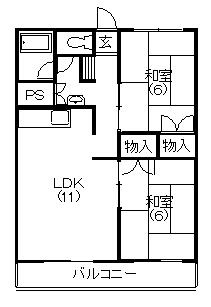 ビレッタ蜆塚S(2LDK/2階)の間取り写真