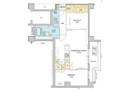 プラウドフラット大井町(2LDK/4階)の間取り写真