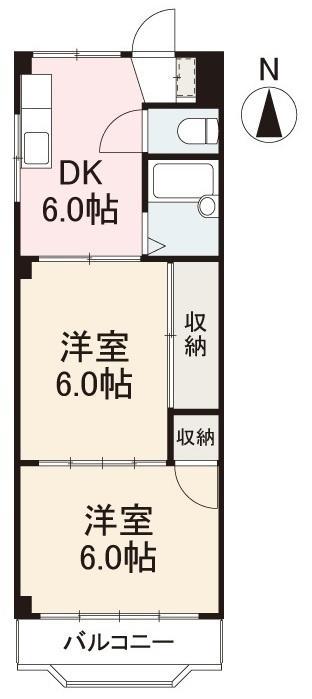 栗林パークマンション(2DK/4階)の間取り写真