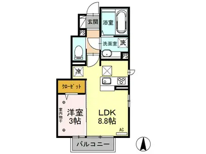 グランメール(1LDK/1階)の間取り写真