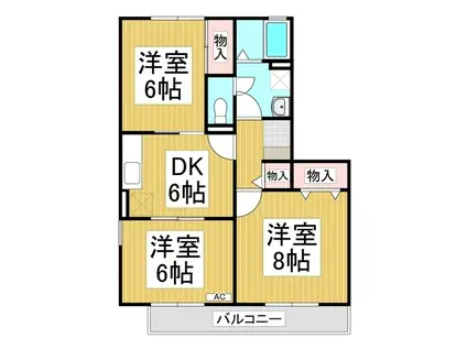 ツインコートA棟(3DK/2階)の間取り写真