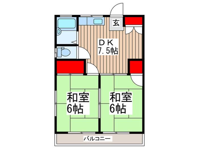 ホワイト.ベルハイム(2DK/2階)の間取り写真