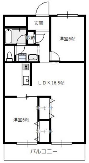 水戸第3ビル(2LDK/2階)の間取り写真