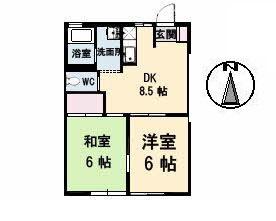 ヴィレッジ高島A棟(2DK/1階)の間取り写真