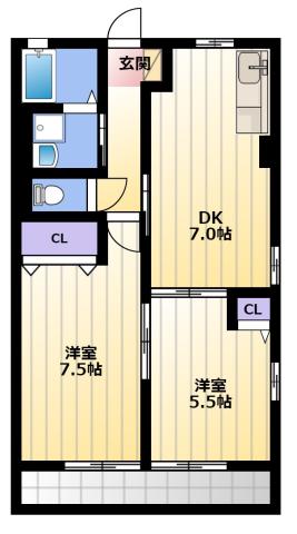 フローラII(2DK/1階)の間取り写真