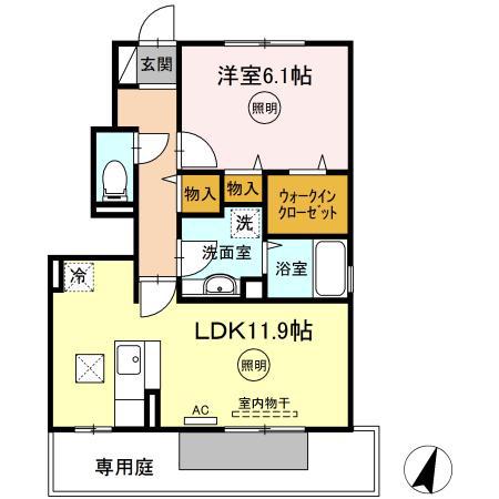 ルーラル タウンB棟(1LDK/1階)の間取り写真