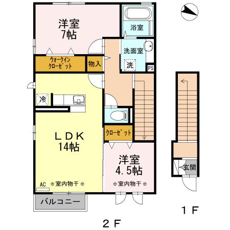 ドエル22 C(2LDK/2階)の間取り写真