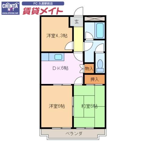 ダイヤマンションC(3DK/1階)の間取り写真