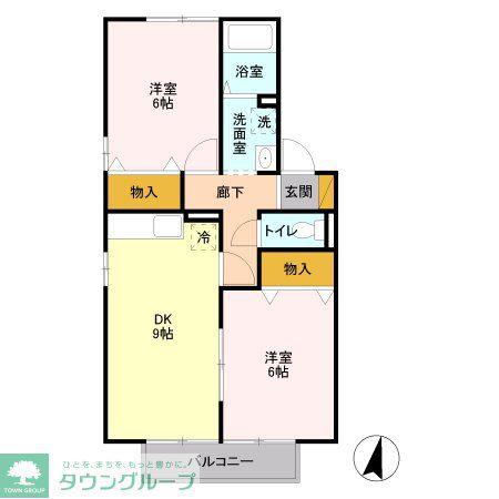 パーチェD(2DK/1階)の間取り写真