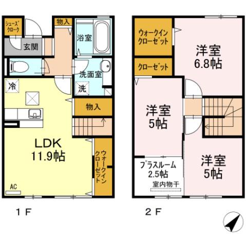松浦鉄道西九州線 北佐世保駅 徒歩6分 2階建 築10年(3SLDK/1階)の間取り写真